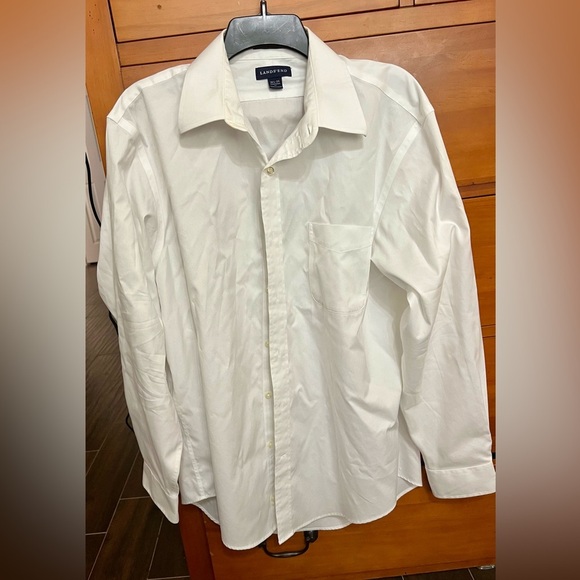 Lands End Dress Shirt Men 161/2-35 Solid White Non-Iron Supima Oxford - Picture 1 of 3